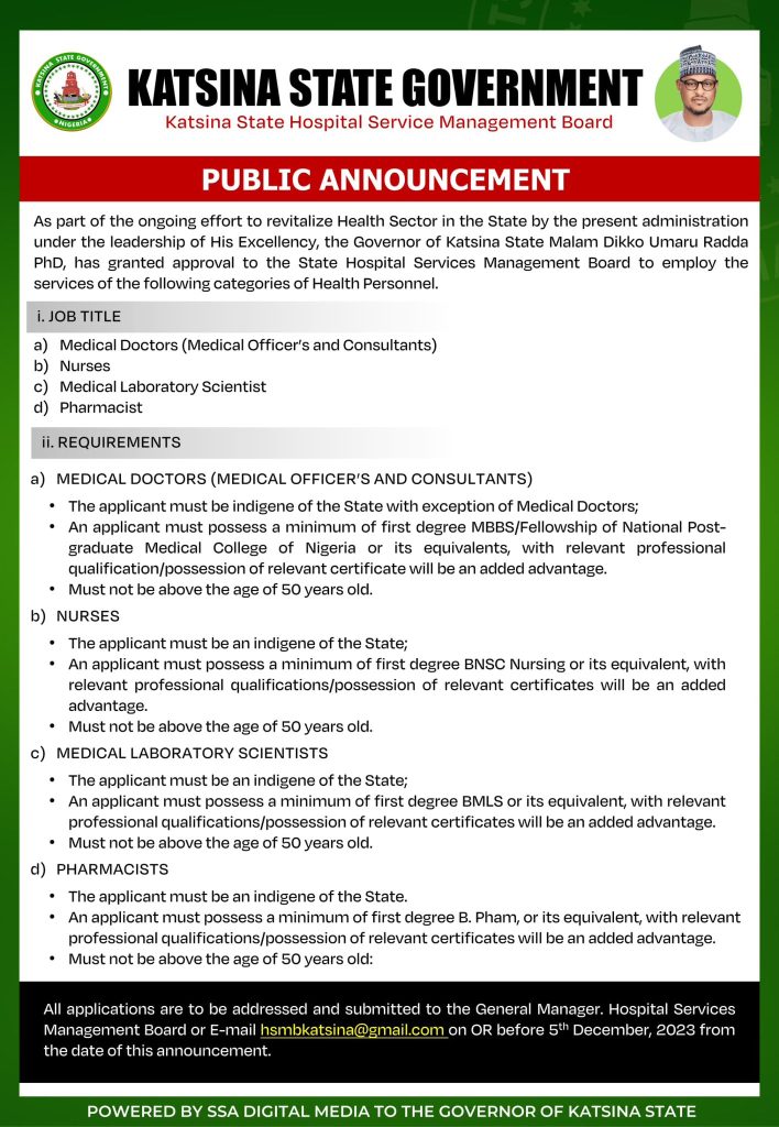 Katsina State Ministry of Health Recruitment 2024